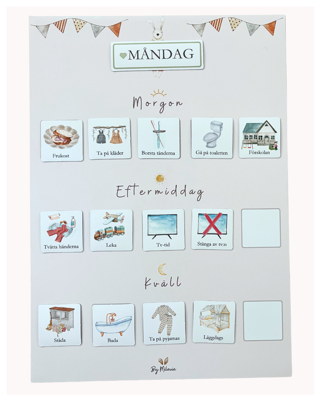 Dagsschema med bildstöd för barn i magnet (Kanin)